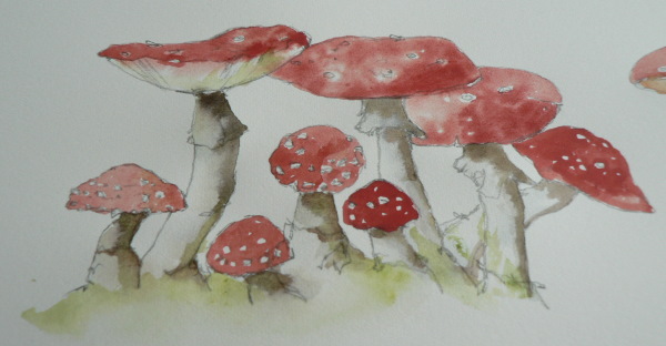 Fliegenpilz. Zeichnen für Kinder mit Bleistift, Gouache Schritt für Schritt, Meisterkurse
