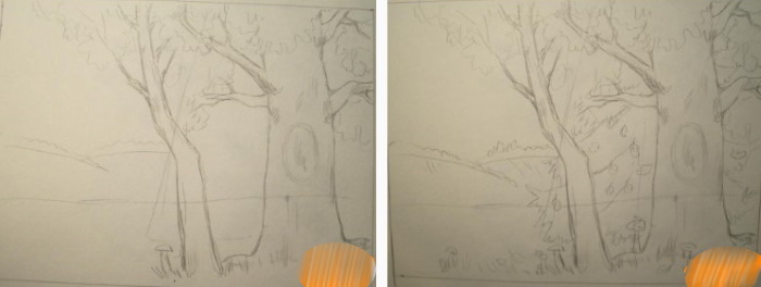 Herbstliche Bleistiftzeichnungen: Blumenstrauß, Wald, Blätter, Landschaft, Laubfall Schritt für Schritt für Kinder