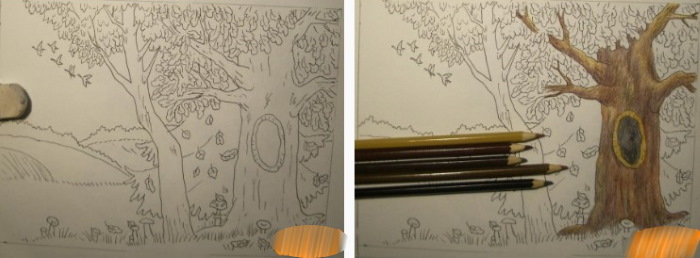 Herbstliche Bleistiftzeichnungen: Blumenstrauß, Wald, Blätter, Landschaft, Laubfall Schritt für Schritt für Kinder
