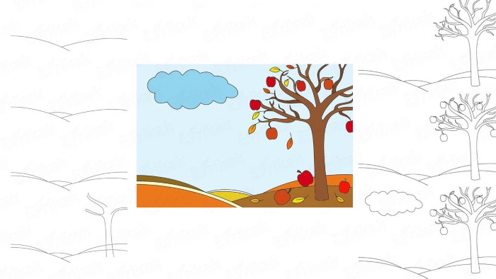 Herbstliche Bleistiftzeichnungen: Blumenstrauß, Wald, Blätter, Landschaft, Laubfall Schritt für Schritt für Kinder