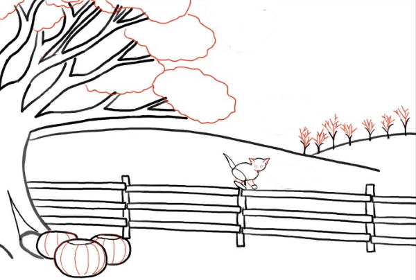 Herbstliche Bleistiftzeichnungen: Blumenstrauß, Wald, Blätter, Landschaft, Laubfall Schritt für Schritt für Kinder