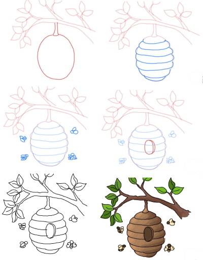 Bienenwabe. Zeichnen mit einem Grafikstift, Schablonen für Anfänger