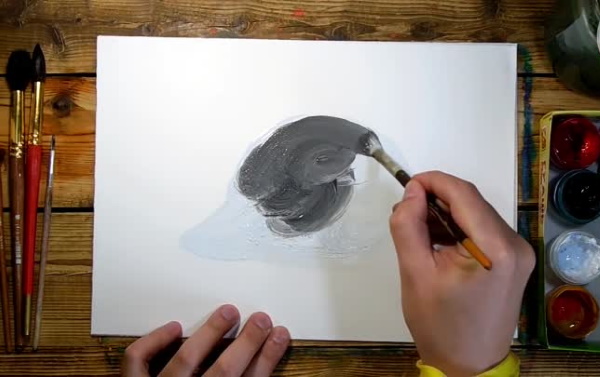Pinguinzeichnung für Kinder mit Bleistift, Farben auf einem Stein, Eisscholle lustig, einfach in Farbe