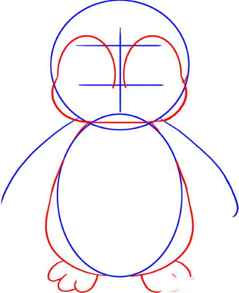 Pinguinzeichnung für Kinder mit Bleistift, Farben auf einem Stein, Eisscholle lustig, einfach in Farbe