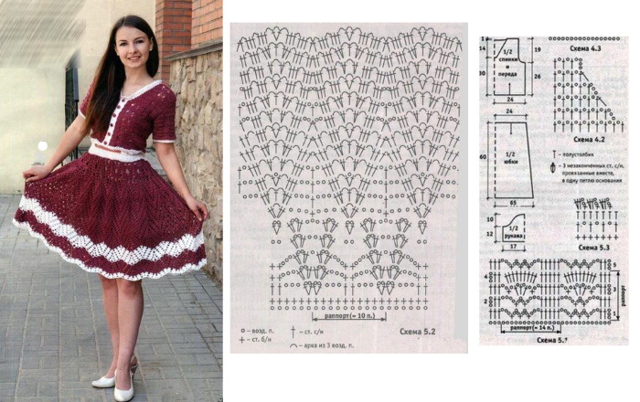Häkelkleider für Damen. Schemata und Beschreibung, Modelle