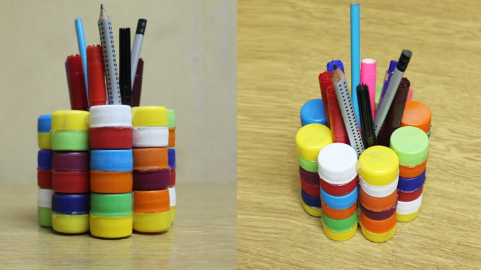 Basteln aus Plastikflaschenverschlüssen, Eimern, Sauerrahm. DIY-Schritt-für-Schritt-Diagramme