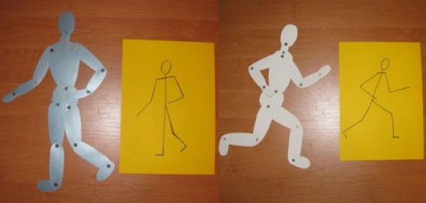 Zeichnen Sie Schritt für Schritt eine Person für Kinder mit einem Bleistift in Bewegung, volles Wachstum, Profil