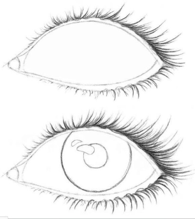 Zeichnen eines Mädchengesichts mit Bleistift zum schrittweisen Kopieren für Anfänger: im Profil mit geschlossenen Augen, Make-up, Brille