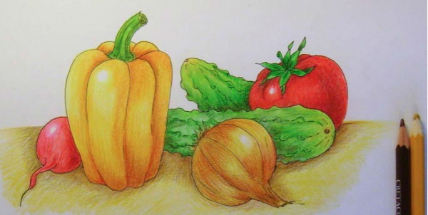 Zeichnungen von Obst und Gemüse zum Ausmalen, Buntstift- und Malskizzen