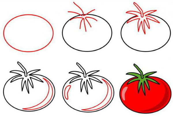 Zeichnungen von Obst und Gemüse zum Ausmalen, Buntstift- und Malskizzen