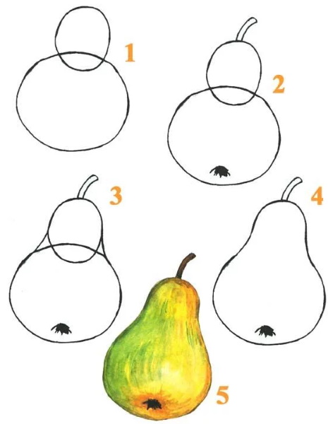 Zeichnungen von Obst und Gemüse zum Ausmalen, Buntstift- und Malskizzen