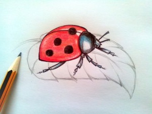 Marienkäferzeichnungen für Kinder mit Bleistift, Farbe auf Stein