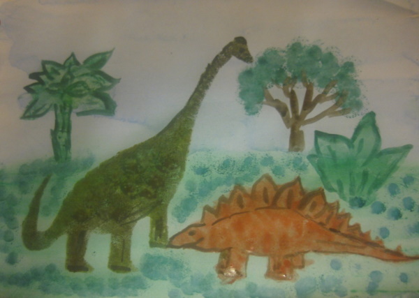 Schrittweise Zeichnung eines Dinosauriers für Kinder mit Bleistift und Hintergrund zum Kopieren. Foto