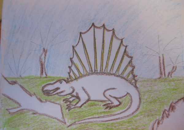 Schrittweise Zeichnung eines Dinosauriers für Kinder mit Bleistift und Hintergrund zum Kopieren. Foto