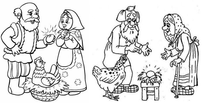 Disegno di pollo per bambini con matita da colorare per bambini con polli, gattini da una fiaba/