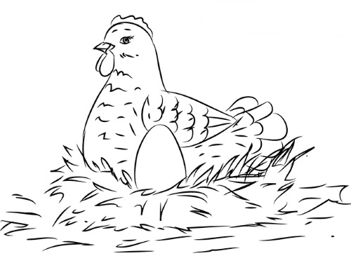 Disegno di pollo per bambini con matita da colorare per bambini con polli, gattini da una fiaba/
