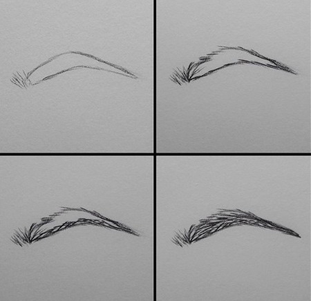 Zeichnen eines Mädchengesichts mit Bleistift zum schrittweisen Kopieren für Anfänger: im Profil mit geschlossenen Augen, Make-up, Brille