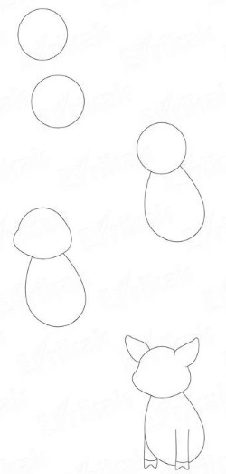 Zeichnungen eines Ferkels (Schweins) für Kinder Schritt für Schritt mit einem Bleistift