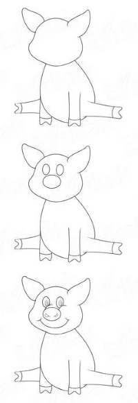 Zeichnungen eines Ferkels (Schweins) für Kinder Schritt für Schritt mit einem Bleistift