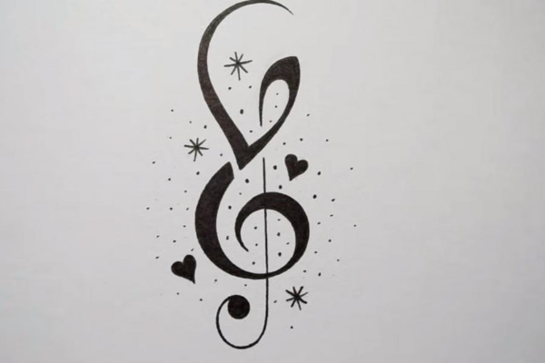 Violinschlüssel. Zeichnen für Kinder mit einem Bleistift auf einem Notensystem zum Kopieren