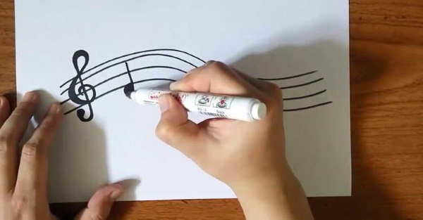 Violinschlüssel. Zeichnen für Kinder mit einem Bleistift auf einem Notensystem zum Kopieren