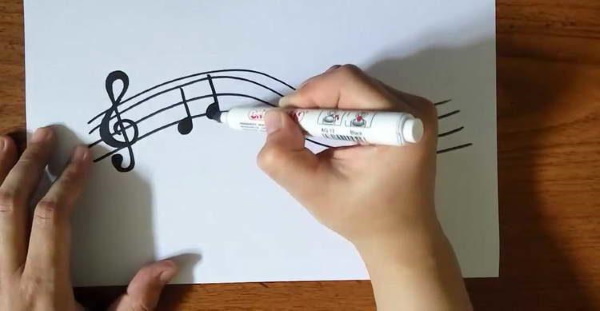 Violinschlüssel. Zeichnen für Kinder mit einem Bleistift auf einem Notensystem zum Kopieren