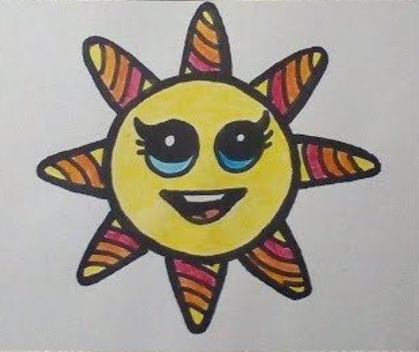 Sonne - Zeichnungen für Kinder mit Bleistift, Farben mit Strahlen, Lächeln, Gesicht, Sonnenuntergang, Sonnenaufgang