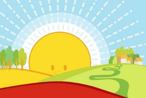 Sonne - Zeichnungen für Kinder mit Bleistift, Farben mit Strahlen, Lächeln, Gesicht, Sonnenuntergang, Sonnenaufgang