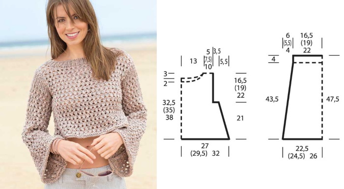 Damen Kaschmirpullover gestrickt. Muster mit Beschreibung mit Seide, Wolle