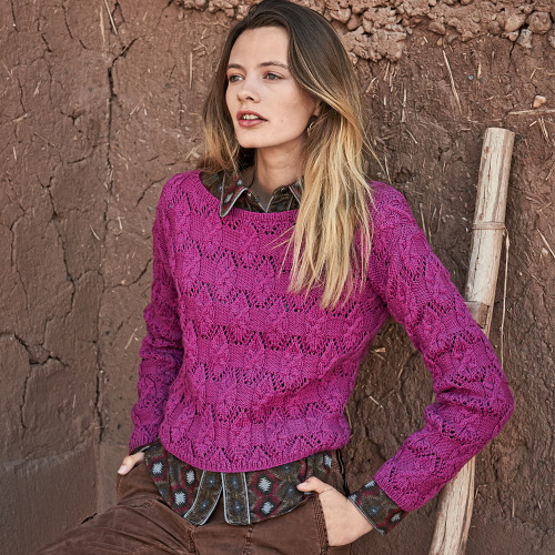Damen Kaschmirpullover gestrickt. Muster mit Beschreibung mit Seide, Wolle