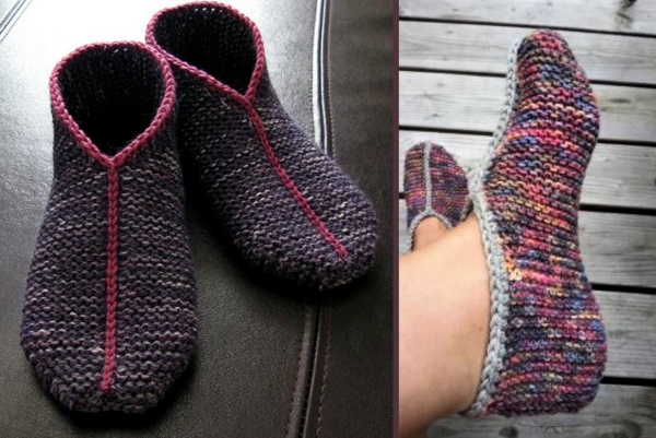 Hausschuhe mit Stricknadeln mit Beschreibung. Neuheiten für Kinder, Damen, auf 2-4 Nadeln. Meisterklassenvideo, Diagramme