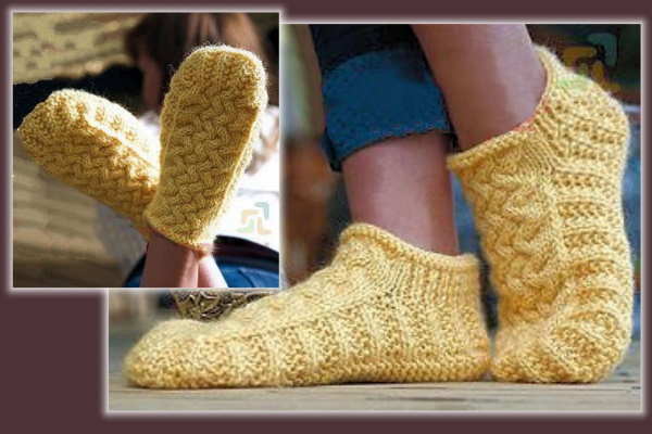 Hausschuhe mit Stricknadeln mit Beschreibung. Neuheiten für Kinder, Damen, auf 2-4 Nadeln. Meisterklassenvideo, Diagramme