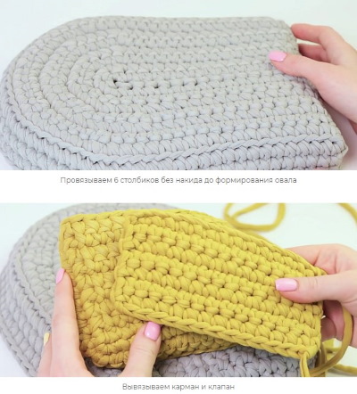 Stricken aus Strickgarn mit einer Häkelnadel. Körbe, Taschen, Hausschuhe Schritt für Schritt mit Fotos