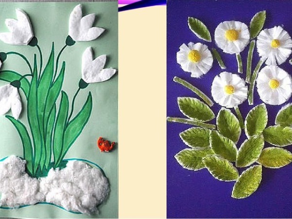 Applikationen aus Wattepads für Kinder zum Thema: Winter, Herbst, Blumen, Hase, Schneemann