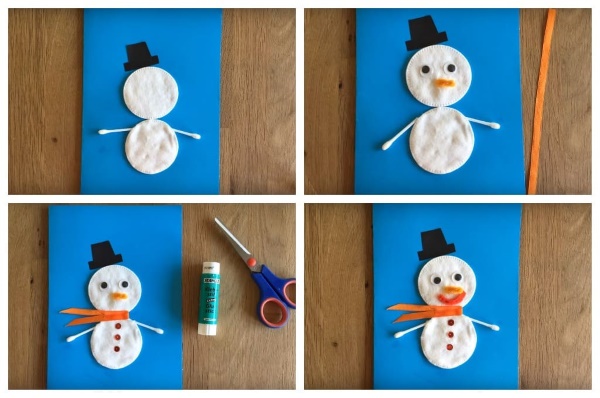 Applikationen aus Wattepads für Kinder zum Thema: Winter, Herbst, Blumen, Hase, Schneemann