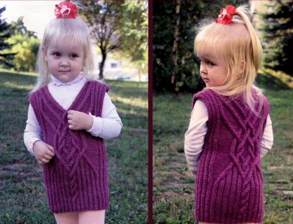 Ärmellose Jacke für Mädchen, mit Nadeln gestrickt, 1-2-3-5 Jahre alt. Schemata und Beschreibung für Anfänger, Meisterklasse