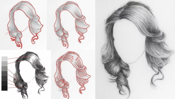Wie man mit einem Bleistift ein Mädchen mit langen Haaren zeichnet. Schritt für Schritt zeichnen, ausmalen, Bilder