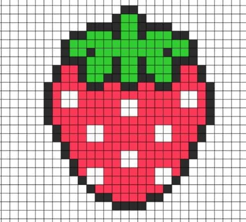 Erdbeere - Zeichnung für Kinder mit Wasserfarben, Bleistift, nach Zellen