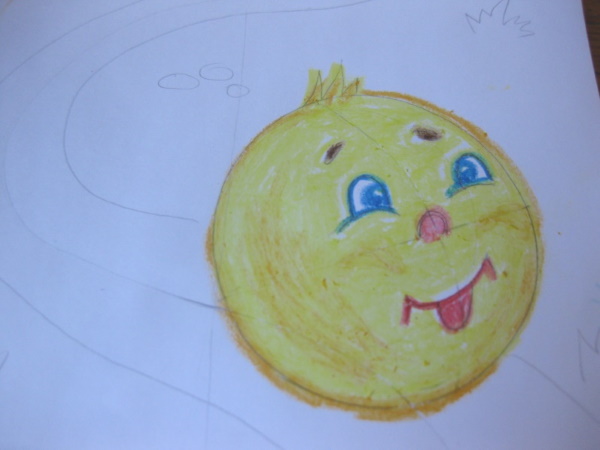 Kolobok-Zeichnung für Kinder mit Bleistift, Farben schwarz und weiß, Farbe, Färbung