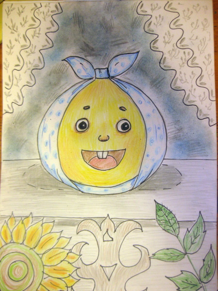 Kolobok-Zeichnung für Kinder mit Bleistift, Farben schwarz und weiß, Farbe, Färbung