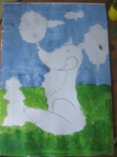 Kolobok-Zeichnung für Kinder mit Bleistift, Farben schwarz und weiß, Farbe, Färbung