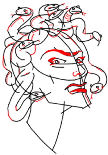 Disegno di Medusa Gorgone per bambini con matita facile a figura intera, viso da copiare
