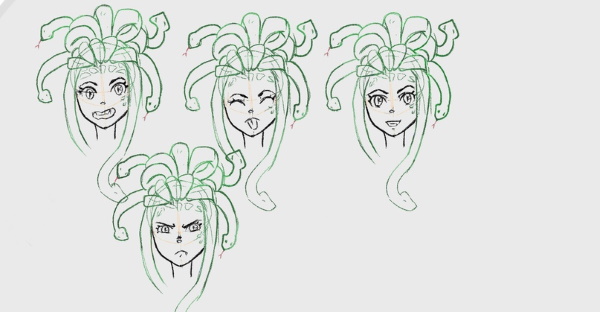 Disegno di Medusa Gorgone per bambini con matita facile a figura intera, viso da copiare