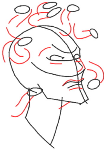 Disegno di Medusa Gorgone per bambini con matita facile a figura intera, viso da copiare