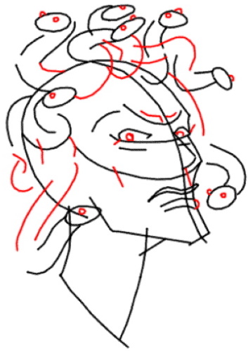 Disegno di Medusa Gorgone per bambini con matita facile a figura intera, viso da copiare