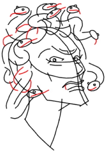 Disegno di Medusa Gorgone per bambini con matita facile a figura intera, viso da copiare