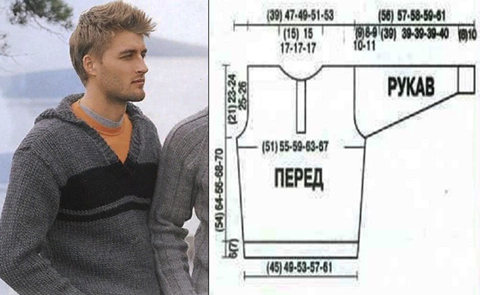 Herren Strickpullover. Muster mit Beschreibungen zum Stricken eines Pullovers für Anfänger. Video