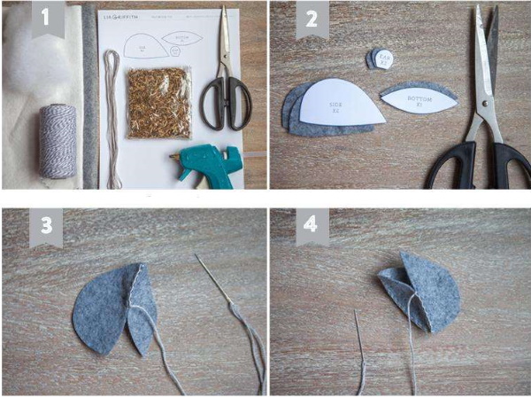 Filzmaus. DIY-Muster, Diagramme, Vorlagen Schritt für Schritt. Foto