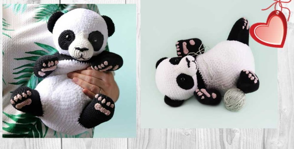 Panda häkeln. Anleitungen, Beschreibungen aus Plüschgarn, Gras, Velours für Anfänger