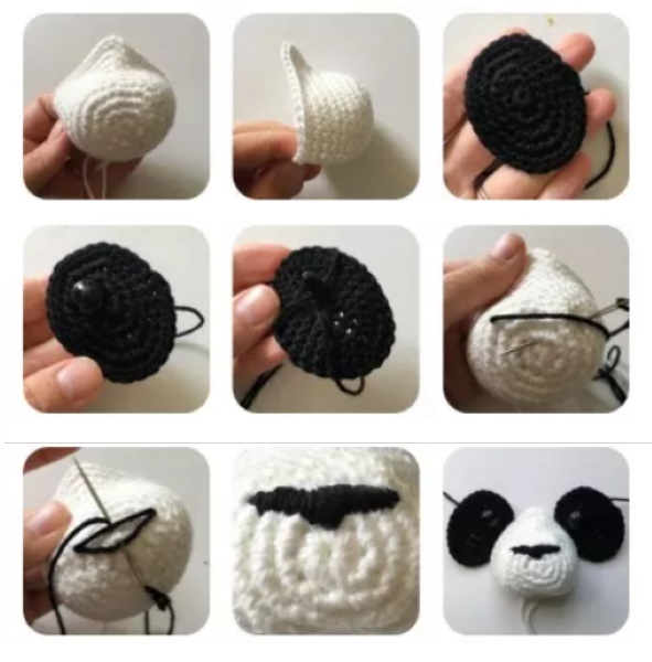 Panda häkeln. Anleitungen, Beschreibungen aus Plüschgarn, Gras, Velours für Anfänger
